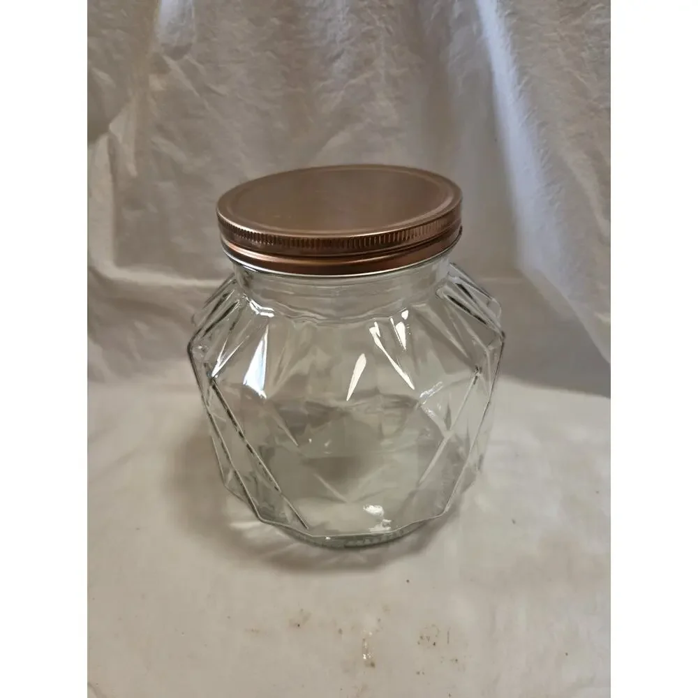 Amici Home Dakota Glass Canister W/Geometric Glass Design W/ Copper Lid
